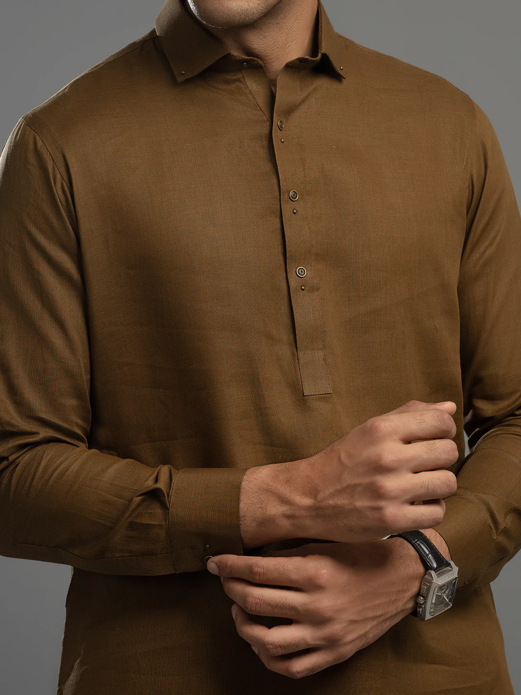 Brown Cotton Kameez Shalwar - ALWA-KS-344 - Image 2