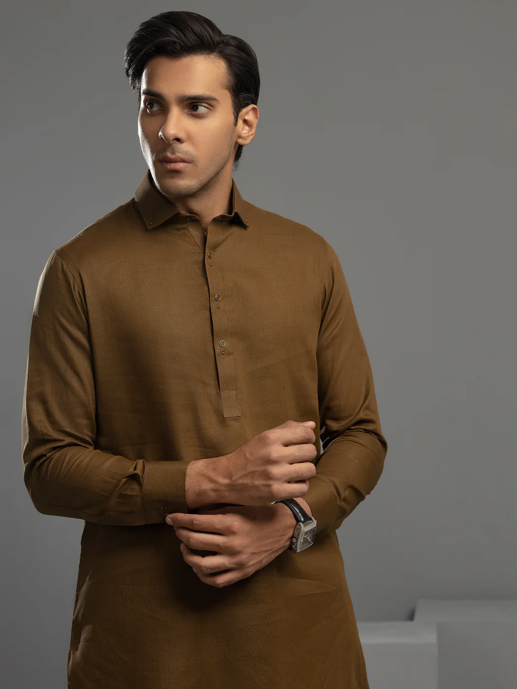 Brown Cotton Kameez Shalwar - ALWA-KS-344 - Image 3