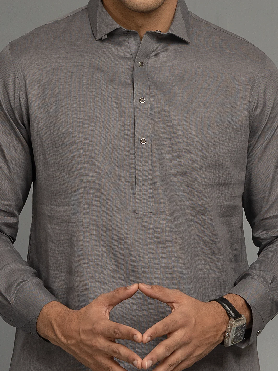 Grey Cotton Kameez Shalwar - ALWA-KS-345 - Image 2