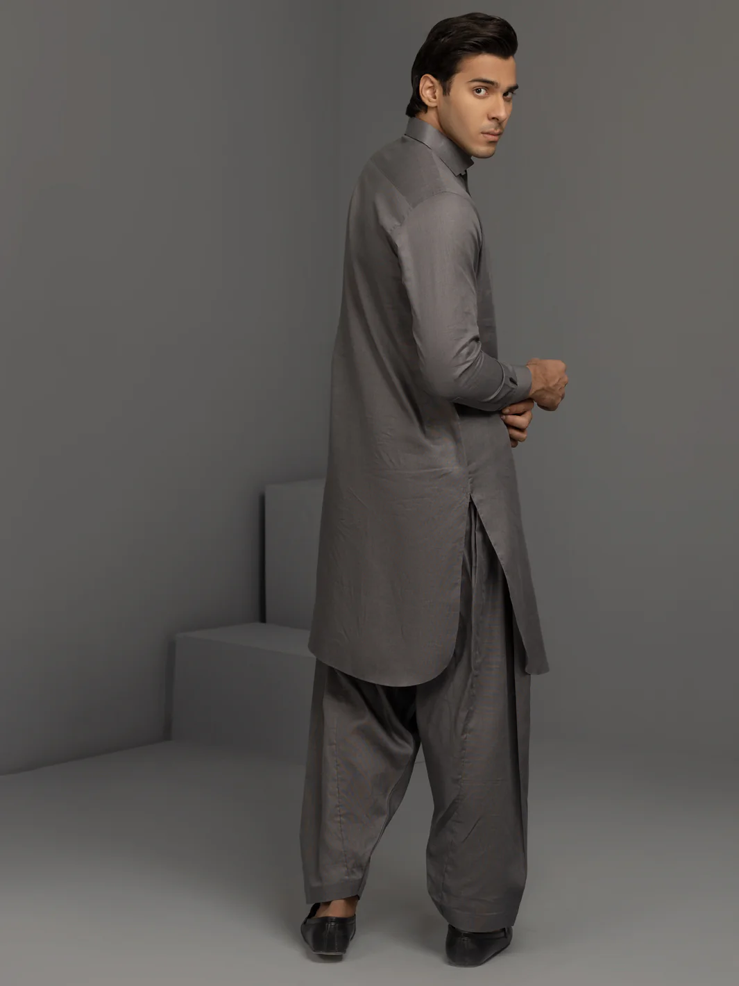Grey Cotton Kameez Shalwar - ALWA-KS-345 - Image 4