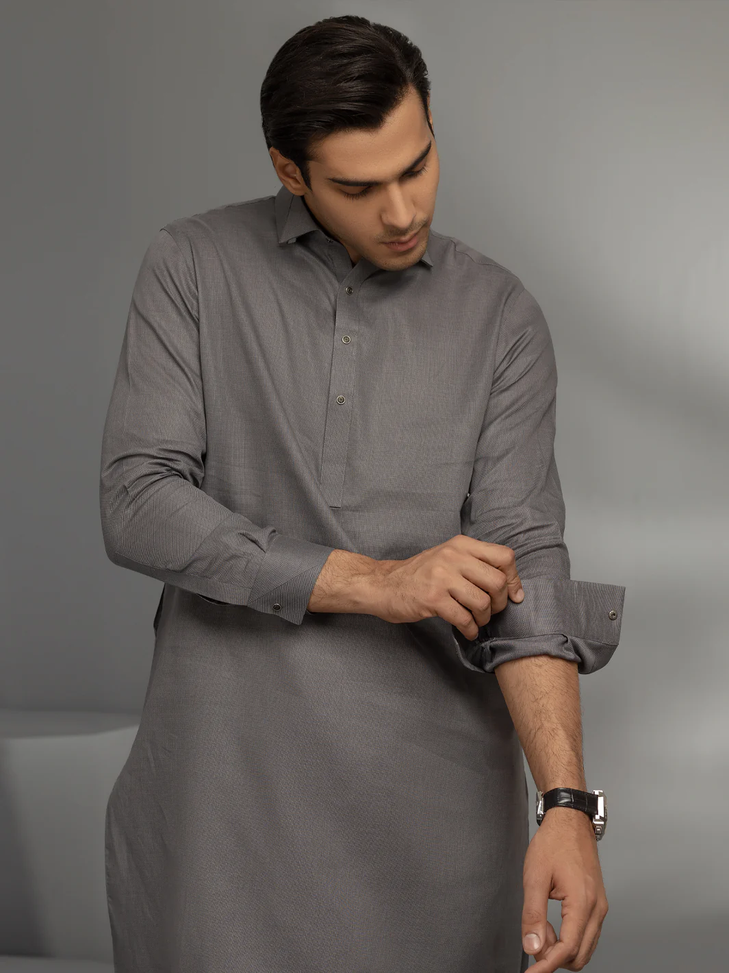 Grey Cotton Kameez Shalwar - ALWA-KS-345 - Image 5