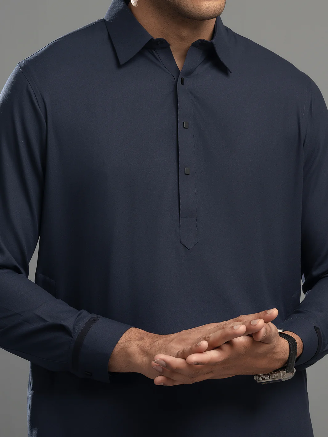 Navy Blue Blended Kameez Shalwar - ALWA-KS-346 - Image 2