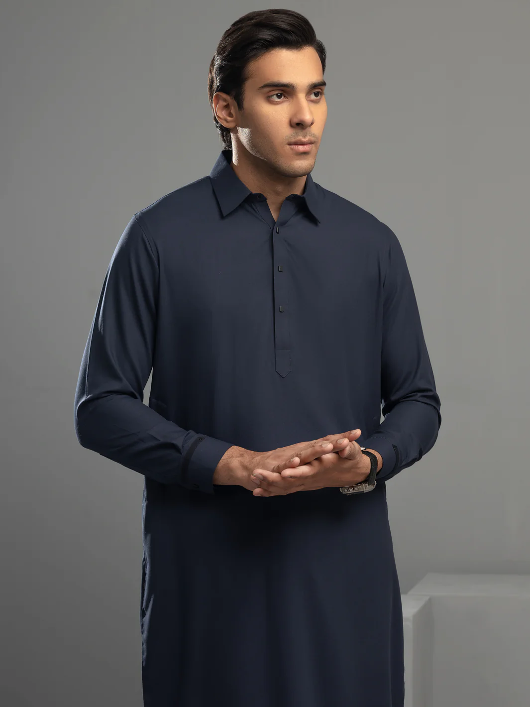 Navy Blue Blended Kameez Shalwar - ALWA-KS-346 - Image 4
