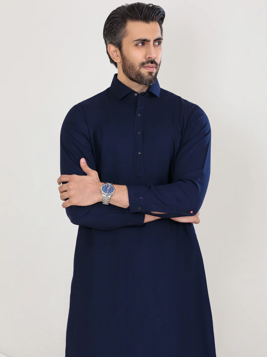 Navy Blue Blended Kameez Shalwar - ALWA-KS-350 - Image 5