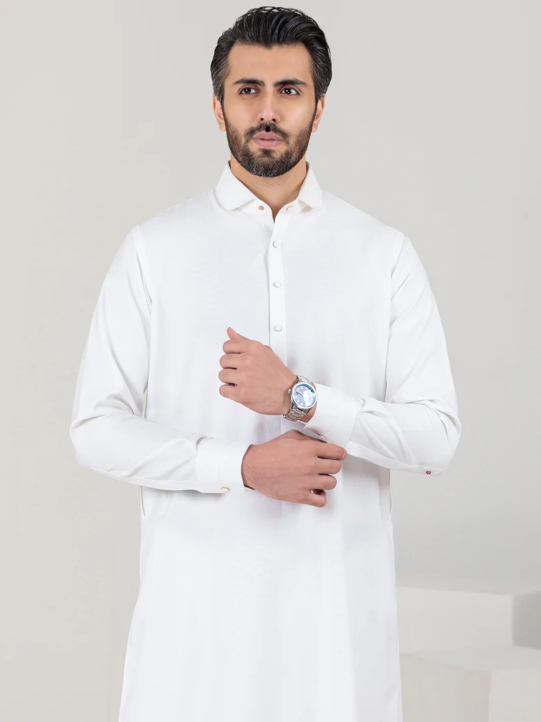 White Blended Kameez Shalwar - ALWA-KS-351 - Image 5