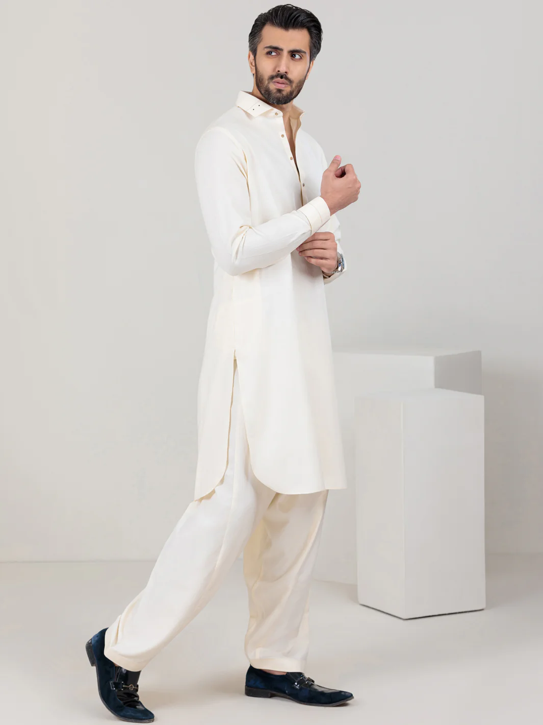 Off White Blended Kameez Shalwar - ALWA-KS-352