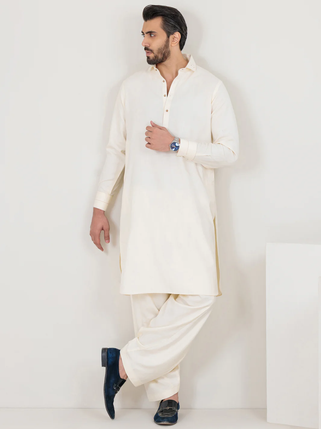 Off White Blended Kameez Shalwar - ALWA-KS-352 - Image 5