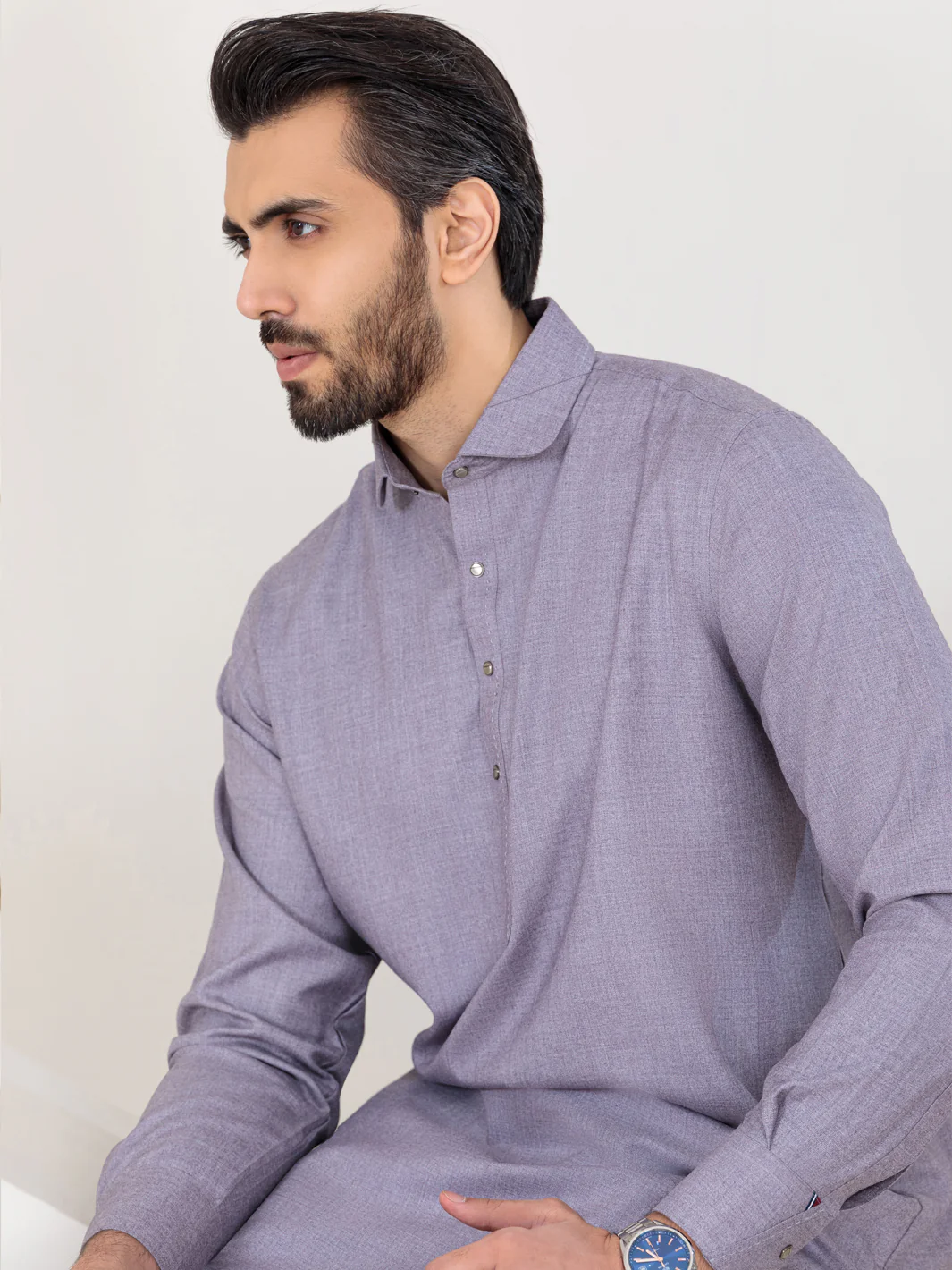 Light Grey Blended Kameez Shalwar - ALWA-KS-353 - Image 5