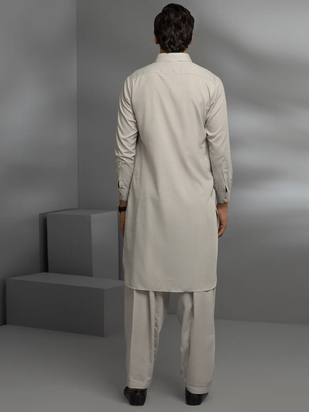 Light Grey Blended Kameez Shalwar - ALWA-KS-354 - Image 3