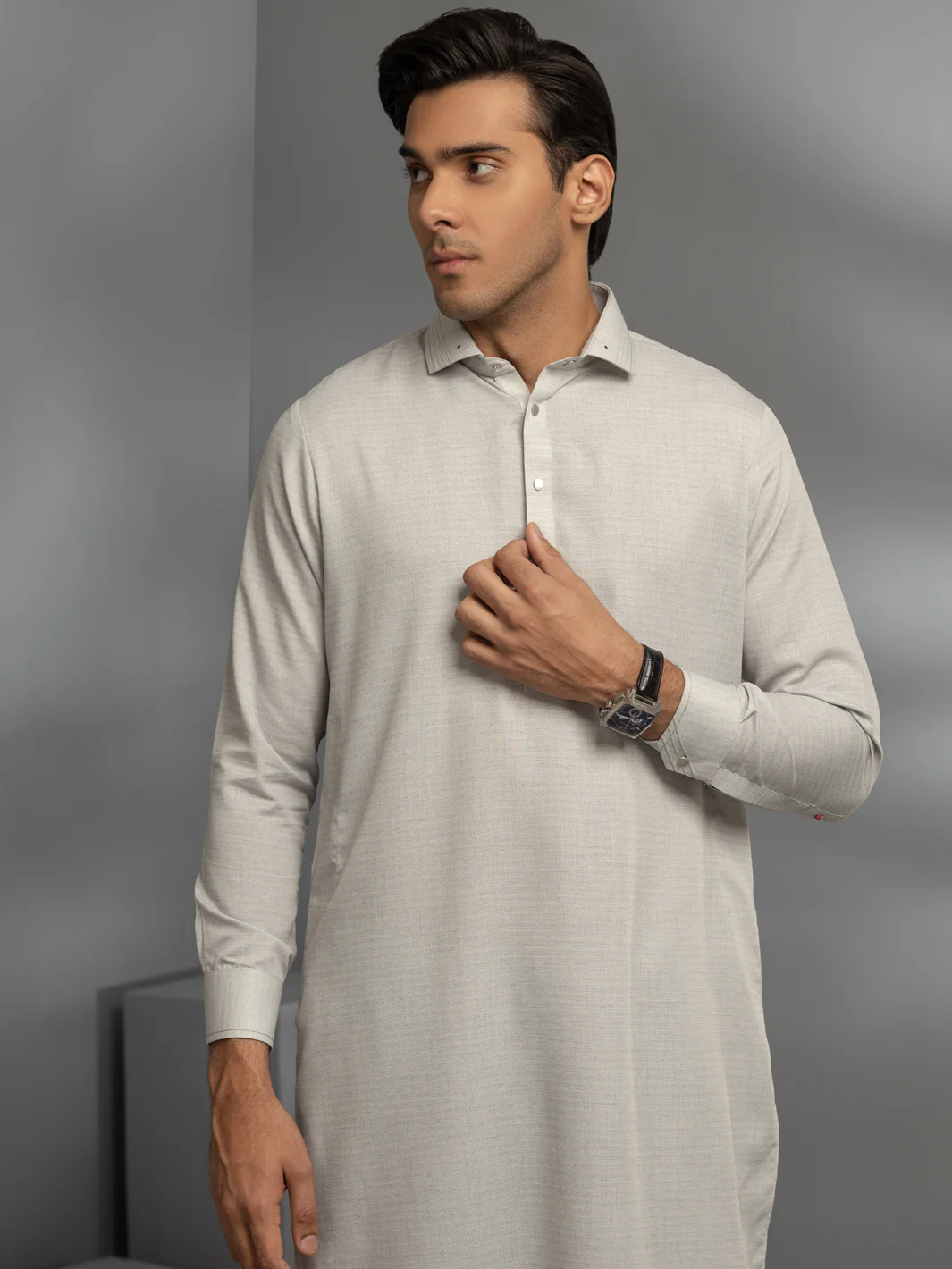 Light Grey Blended Kameez Shalwar - ALWA-KS-354 - Image 4