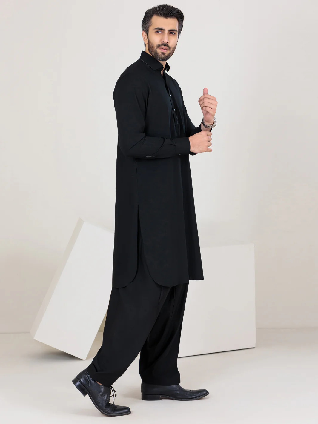 Black Blended Kameez Shalwar - ALWA-KS-356 - Image 4