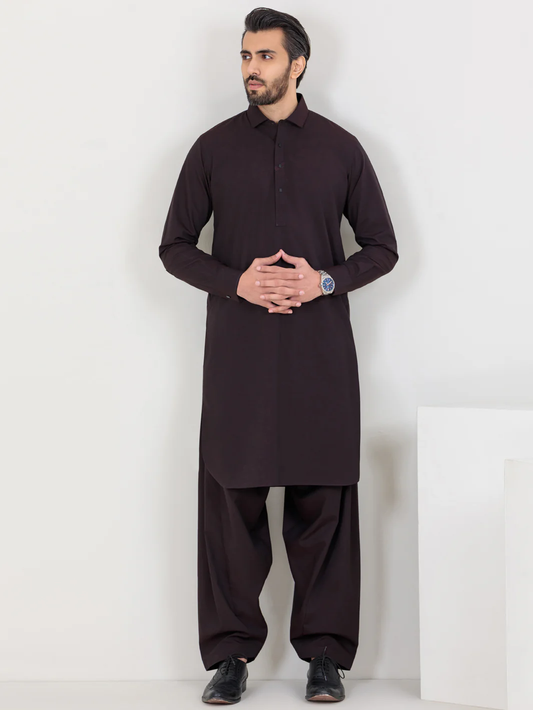 Maroon Blended Kameez Shalwar - ALWA-KS-358 - Image 4