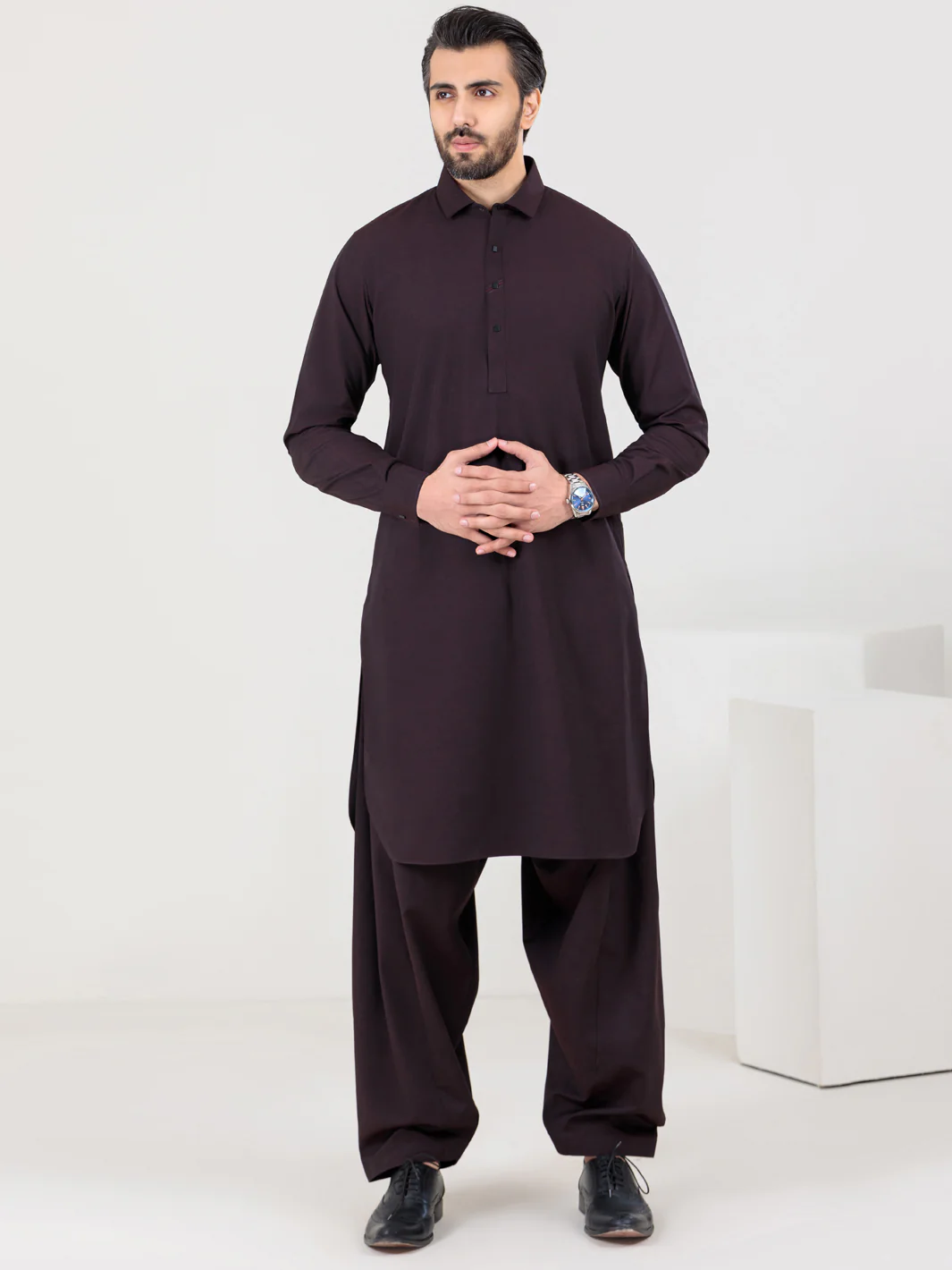 Maroon Blended Kameez Shalwar - ALWA-KS-358A - Image 5