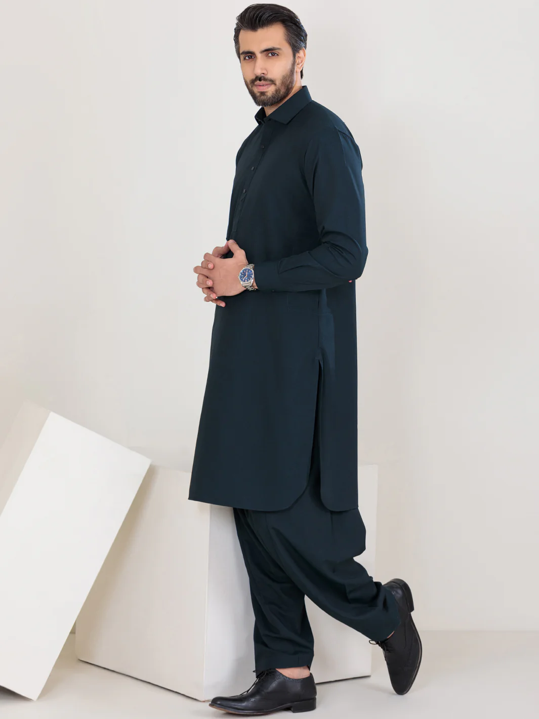 Navy Blue Blended Kameez Shalwar - ALWA-KS-360 - Image 5