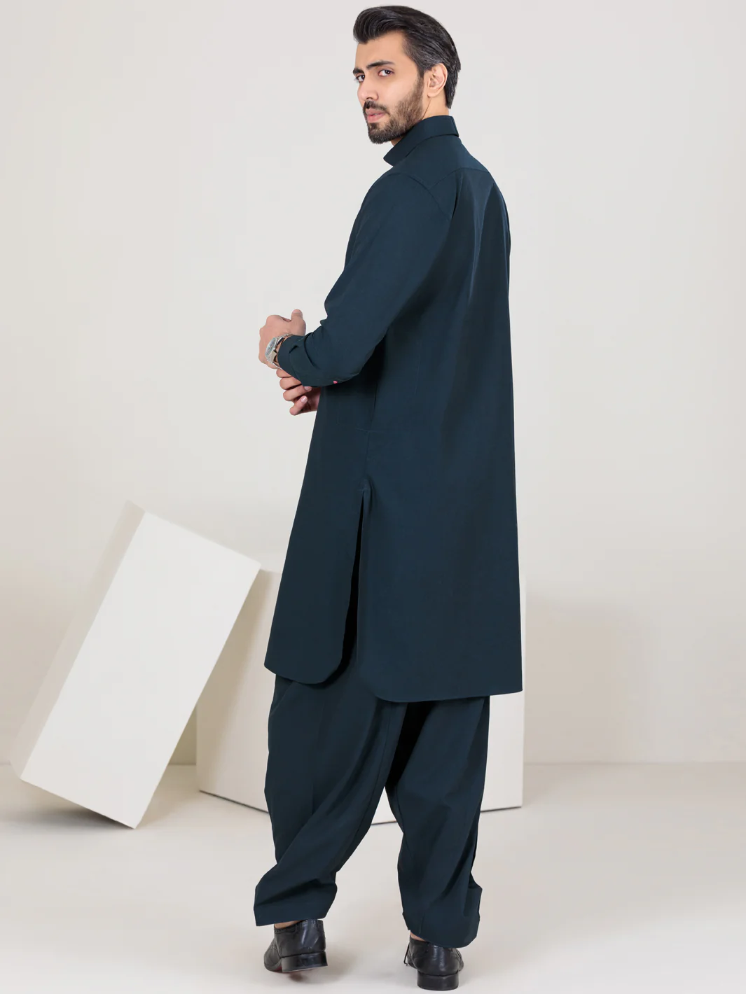 Navy Blue Blended Kameez Shalwar - ALWA-KS-360A - Image 4