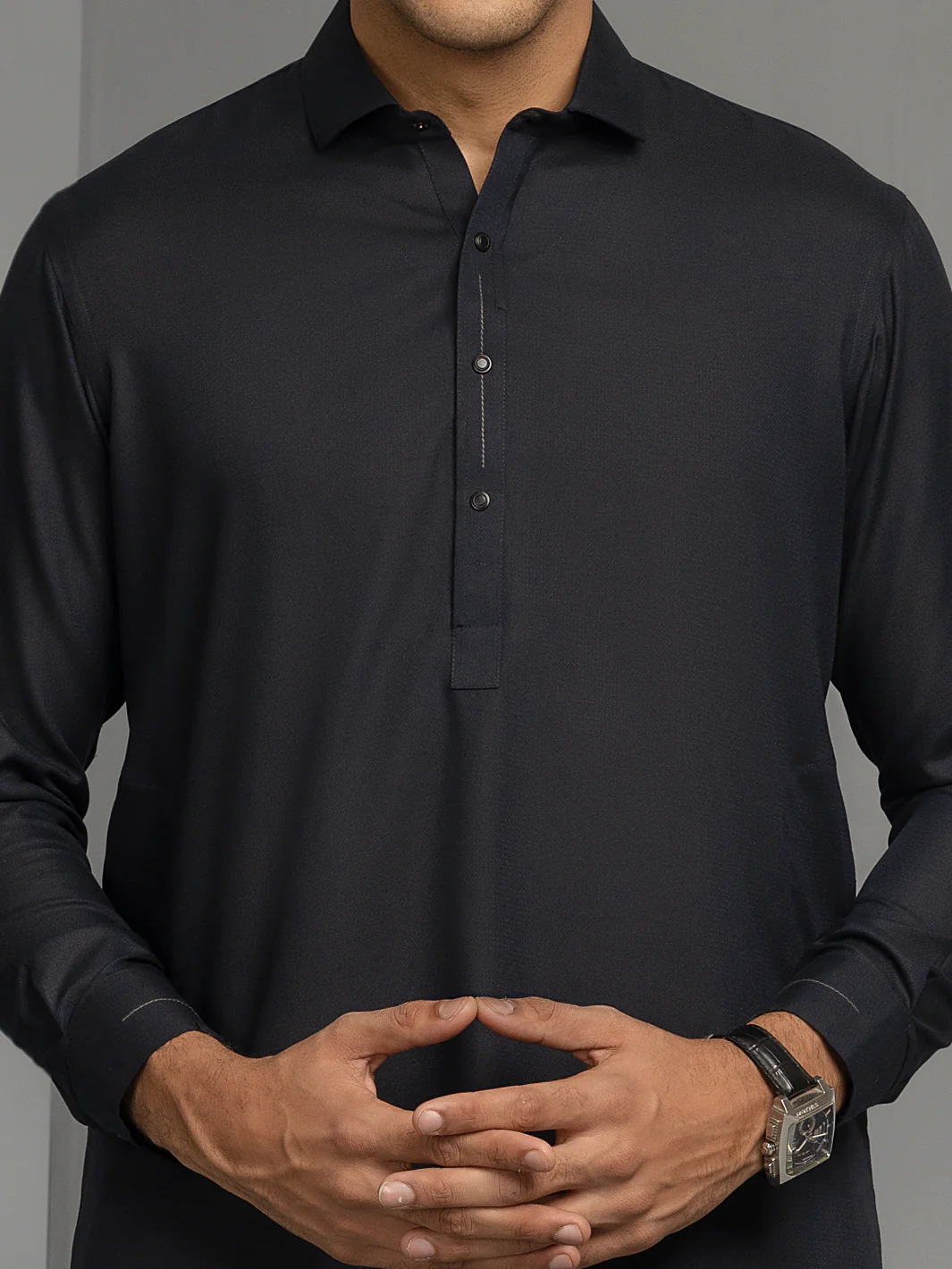 Navy Blue Blended Kameez Shalwar - ALWA-KS-362 - Image 2
