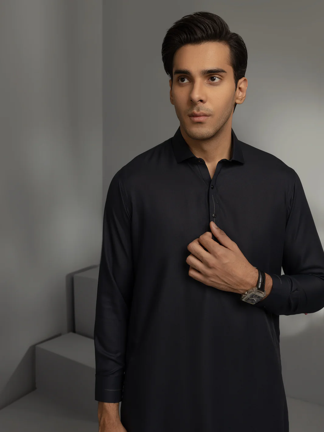 Navy Blue Blended Kameez Shalwar - ALWA-KS-362 - Image 4