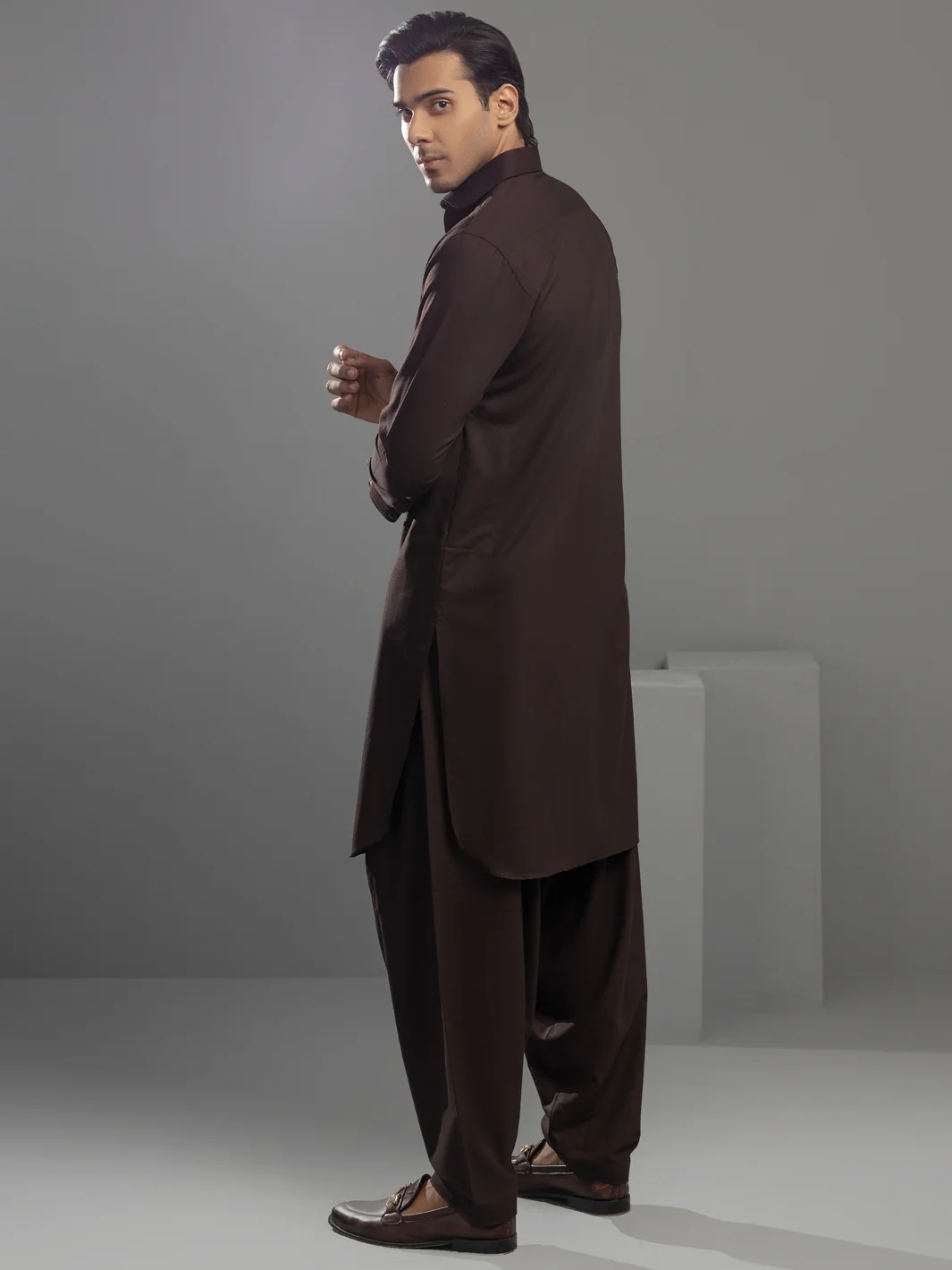 Brown Blended Kameez Shalwar - ALWA-KS-363 - Image 4