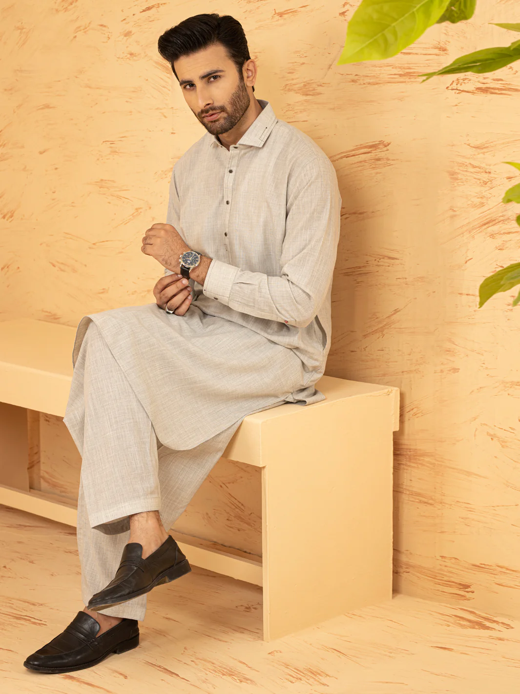 Light Grey Blended Kameez Shalwar - ALWA-KS-364 - Image 2