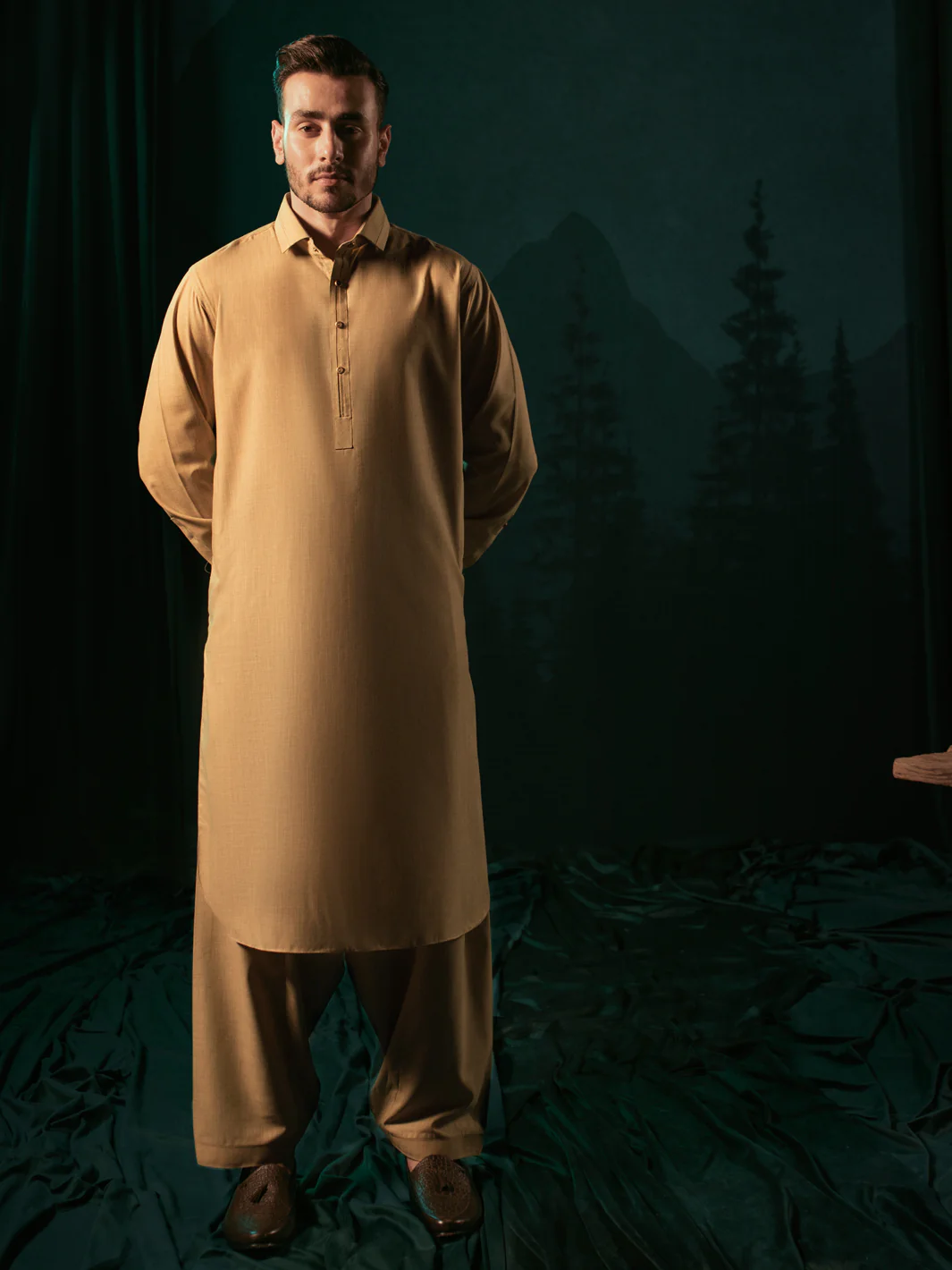 Beige Blended Kameez Shalwar - ALWA-KS-365