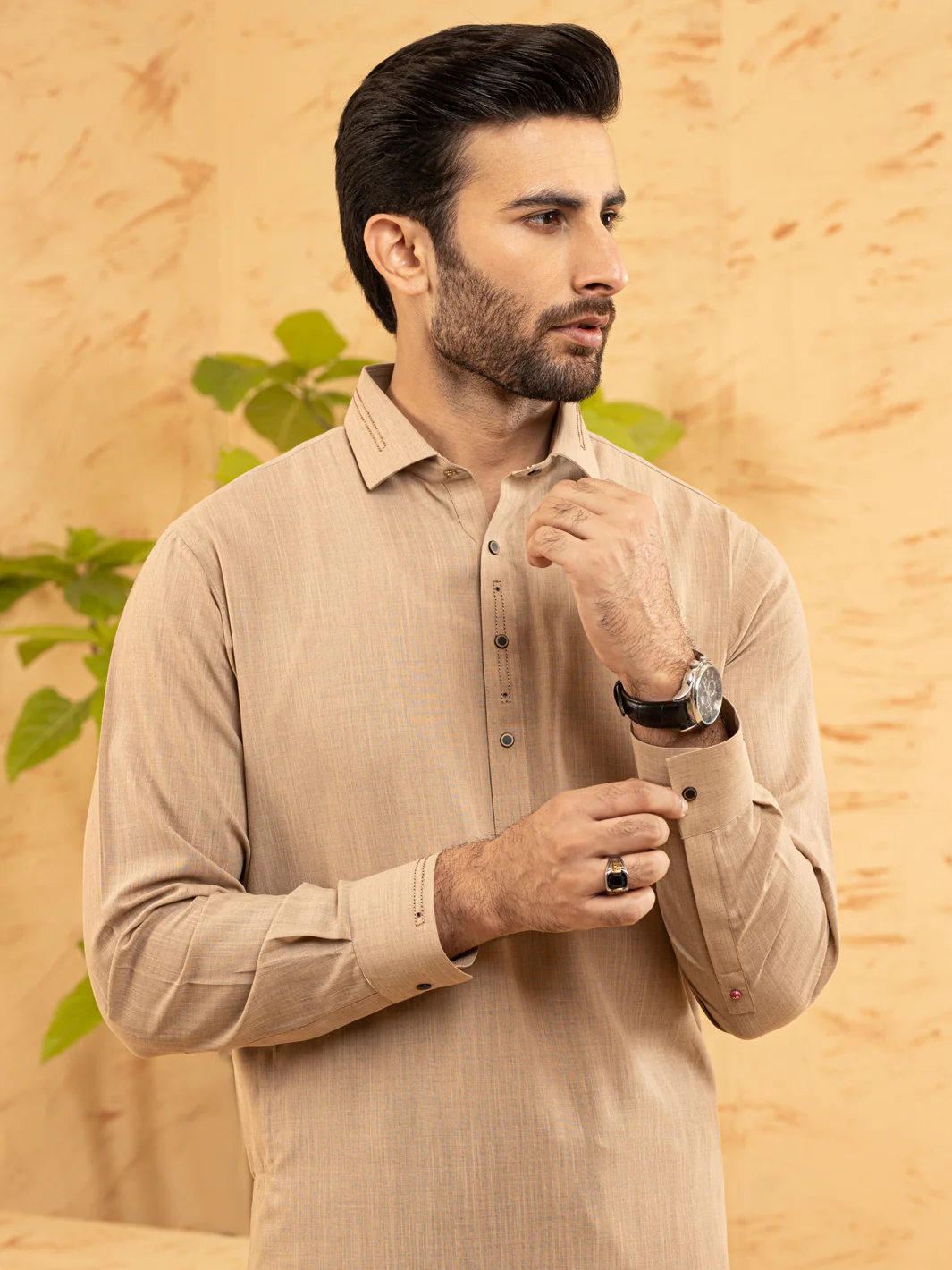 Beige Blended Kameez Shalwar - ALWA-KS-370 - Image 2