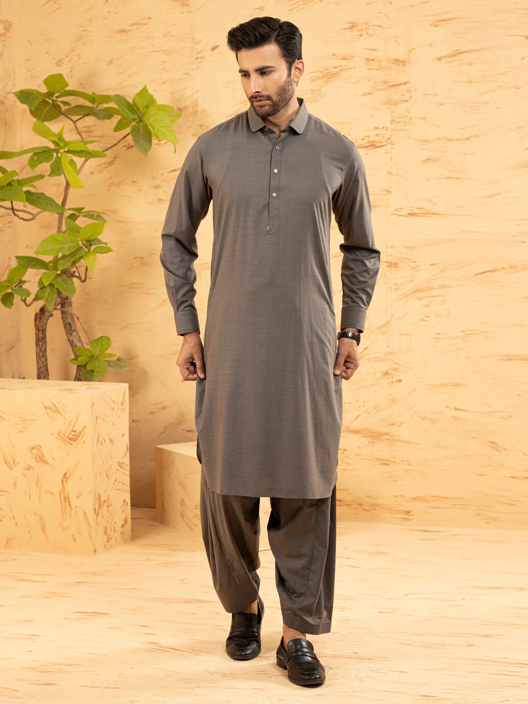 Grey Blended Kameez Shalwar - ALWA-KS-371 - Image 3