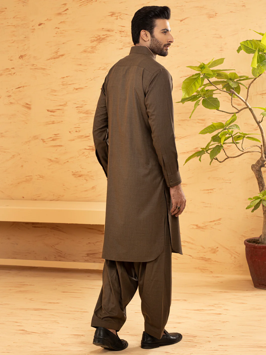 Brown Blended Kameez Shalwar - ALWA-KS-372 - Image 2