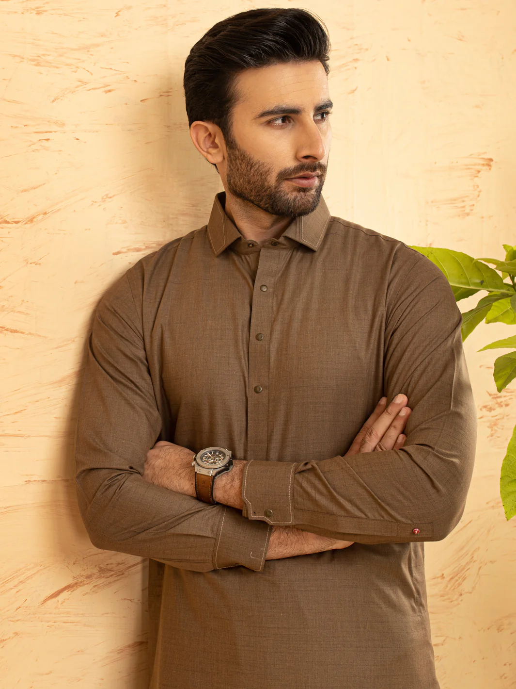 Brown Blended Kameez Shalwar - ALWA-KS-373 - Image 2