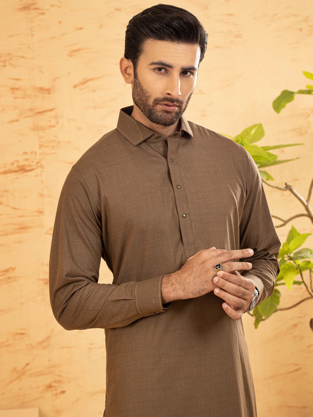 Brown Blended Kameez Shalwar - ALWA-KS-373 - Image 3