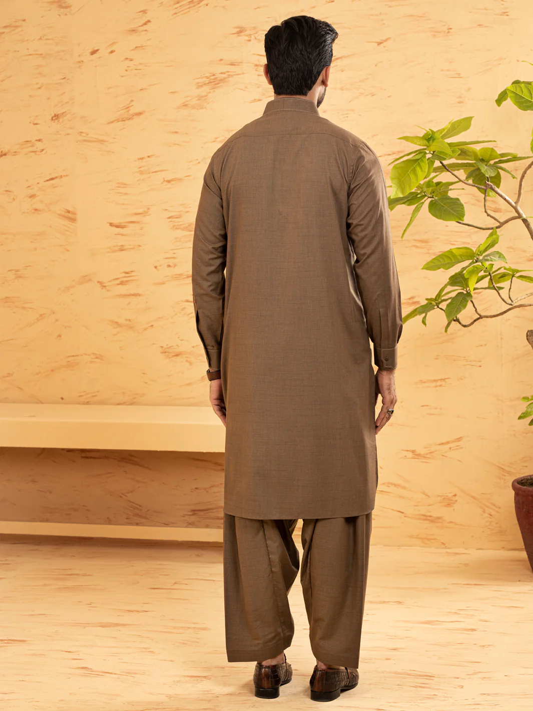 Brown Blended Kameez Shalwar - ALWA-KS-373 - Image 4