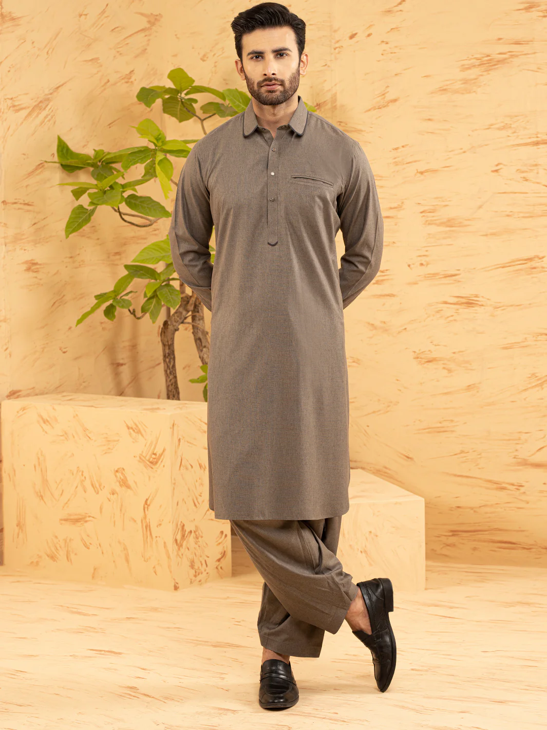 Grey Blended Kameez Shalwar - ALWA-KS-375
