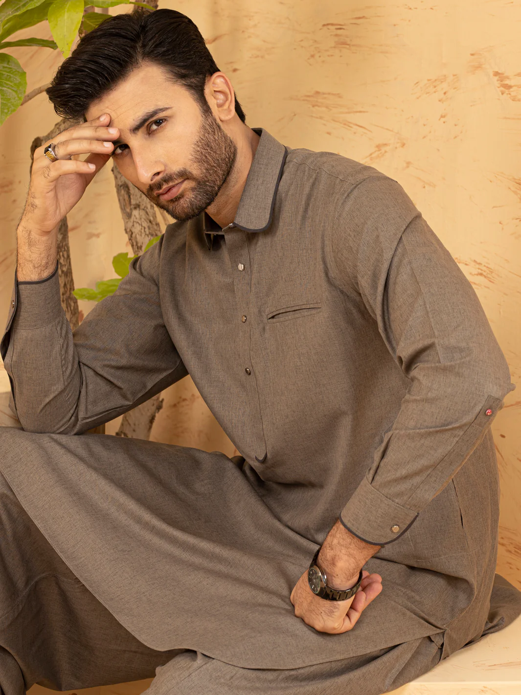 Grey Blended Kameez Shalwar - ALWA-KS-375 - Image 2