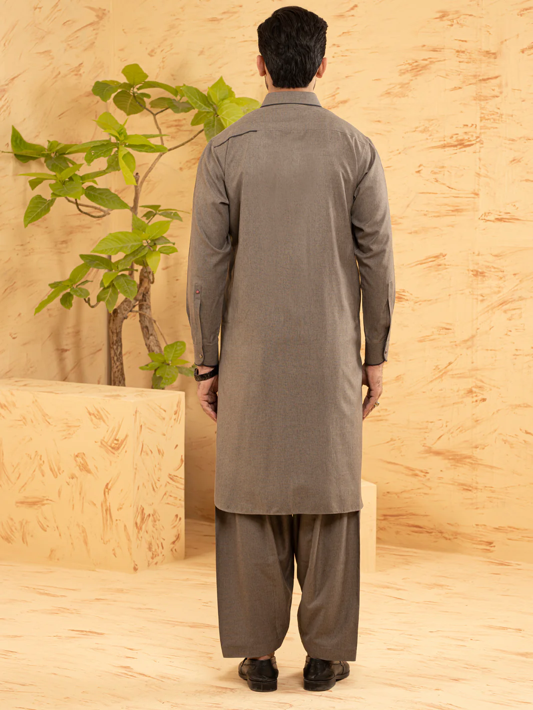 Grey Blended Kameez Shalwar - ALWA-KS-375 - Image 3