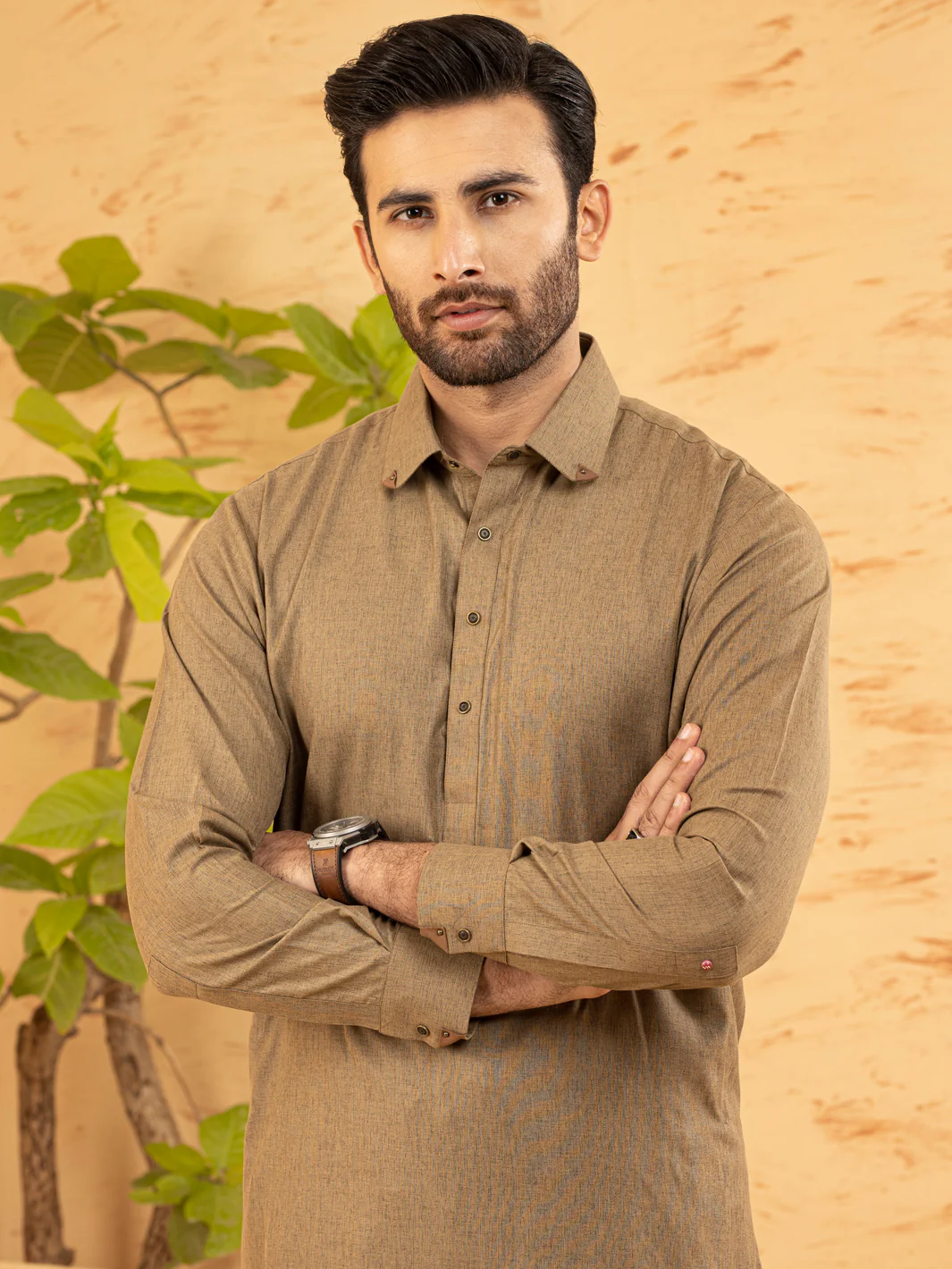 Khaki Brown Blended Kameez Shalwar - ALWA-KS-377 - Image 2