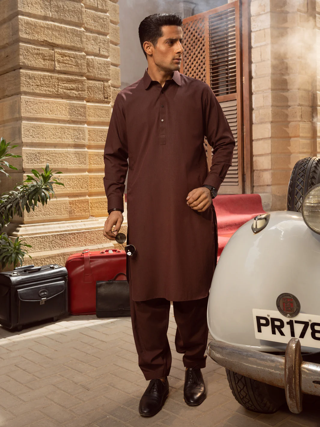 Maroon Blended Kameez Shalwar - ALWA-KS-382