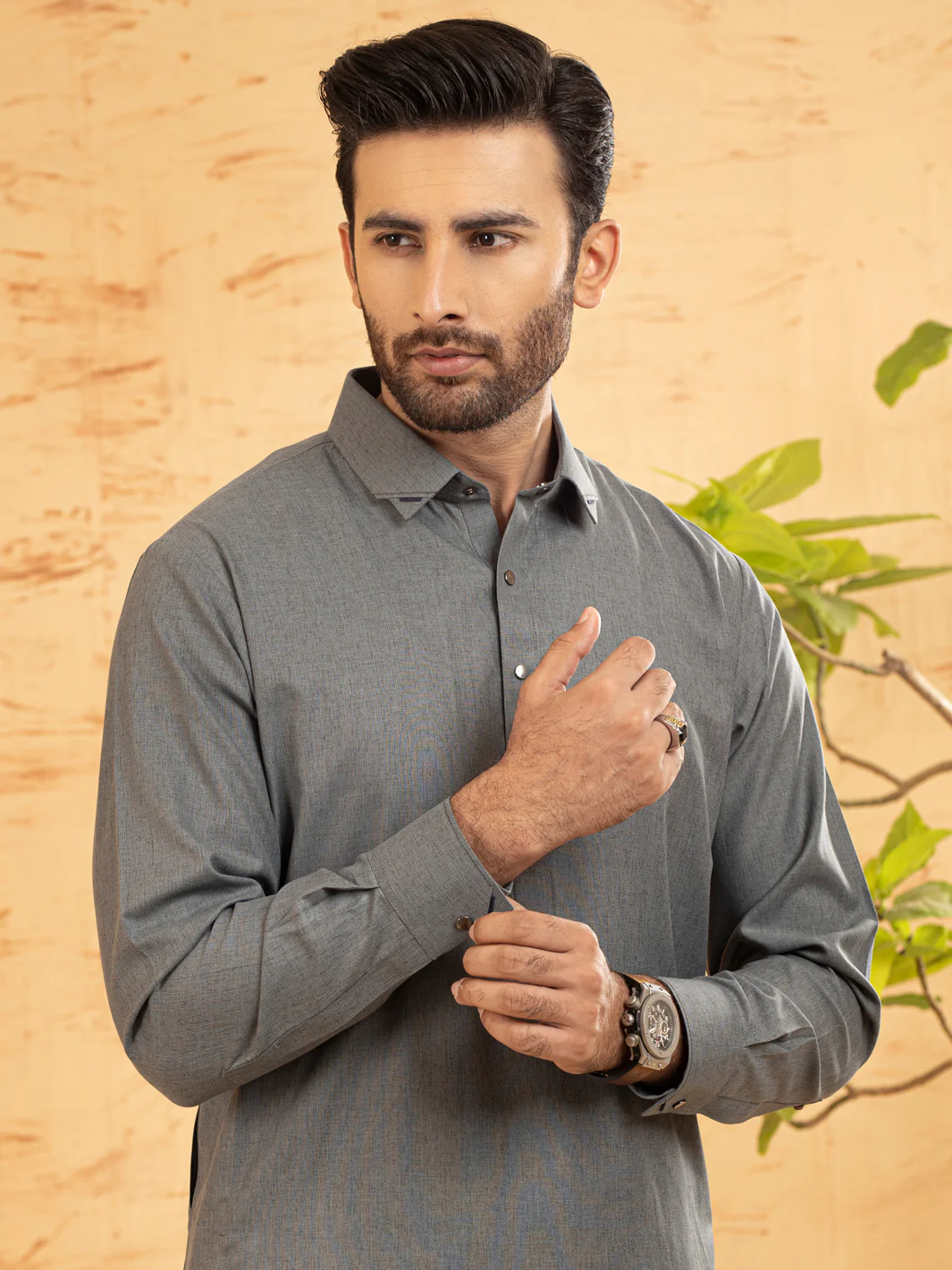 Grey Blended Kameez Shalwar - ALWA-KS-383 - Image 2