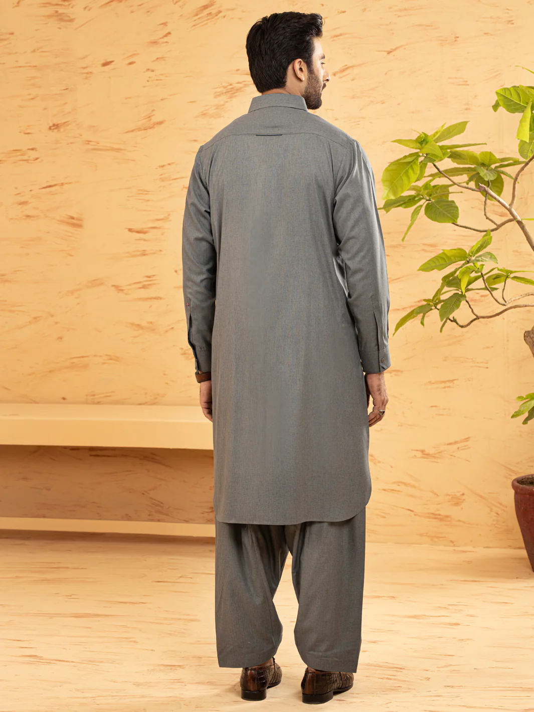 Grey Blended Kameez Shalwar - ALWA-KS-383 - Image 3