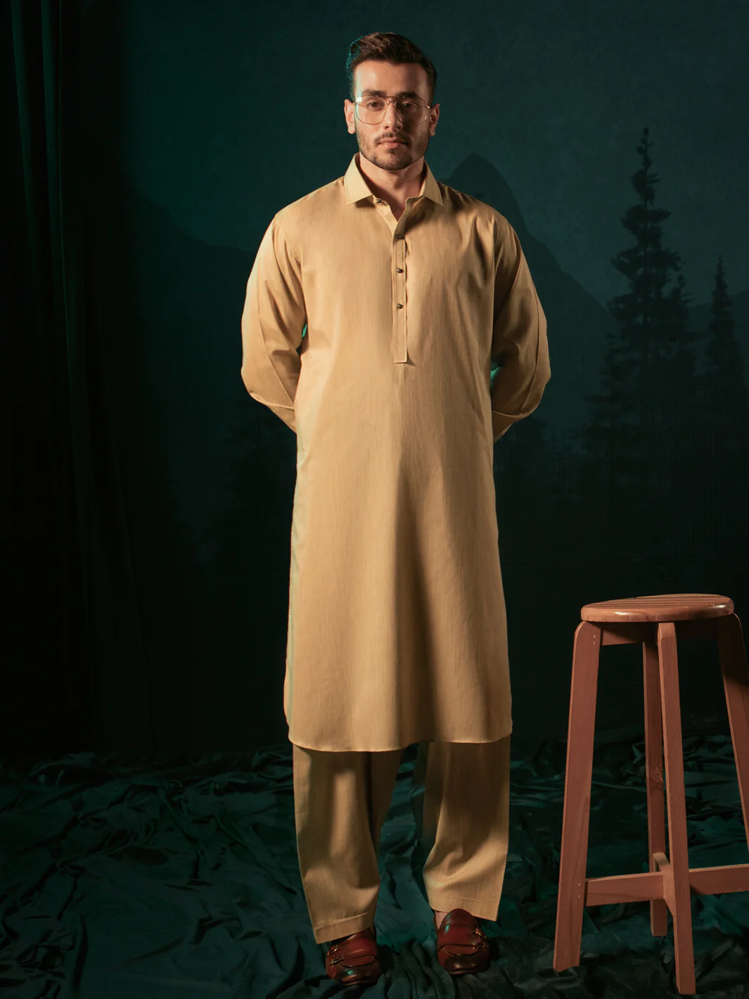 Khaki Cotton Kameez Shalwar - ALWA-KS-385
