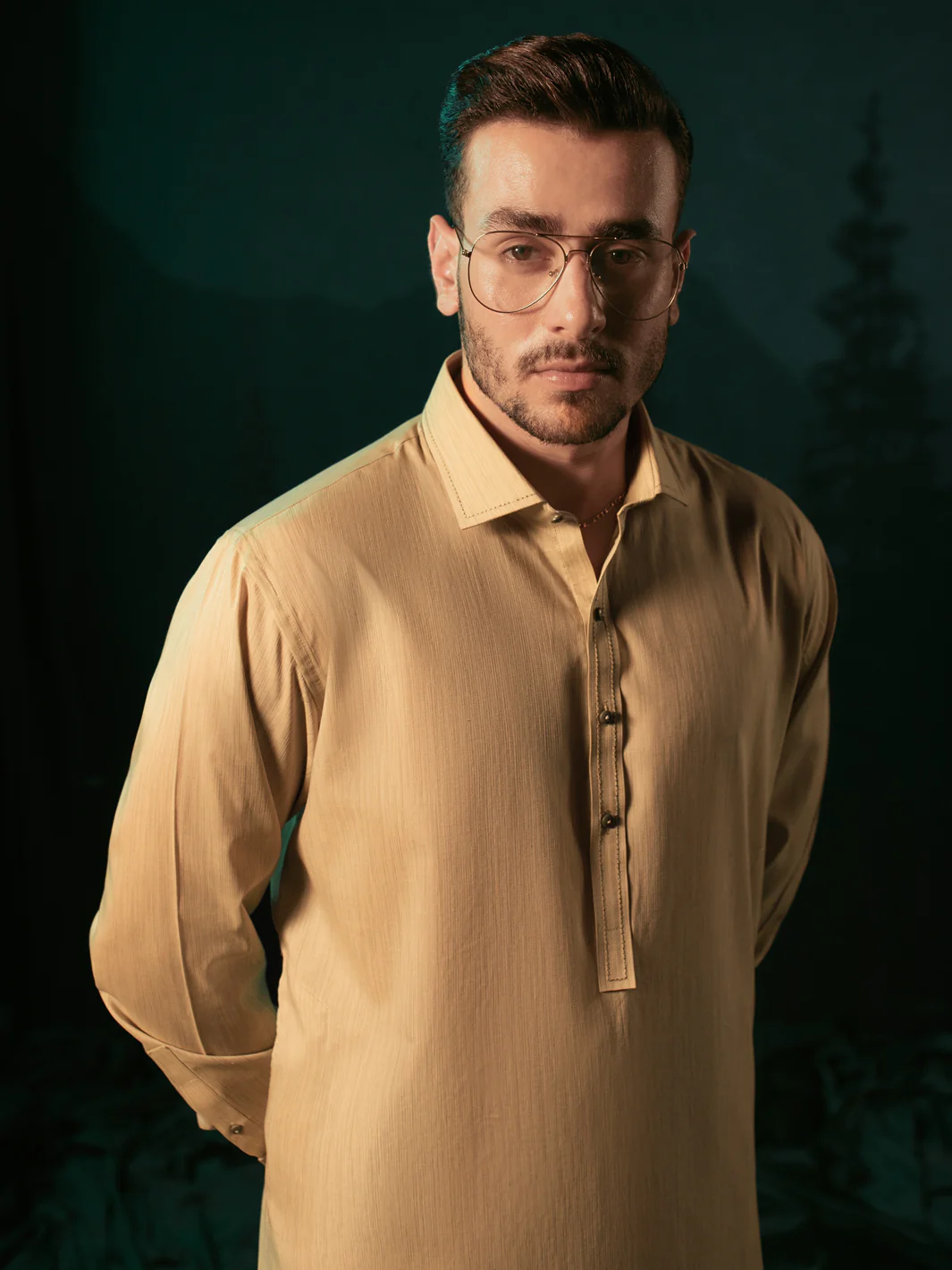 Khaki Cotton Kameez Shalwar - ALWA-KS-385 - Image 3