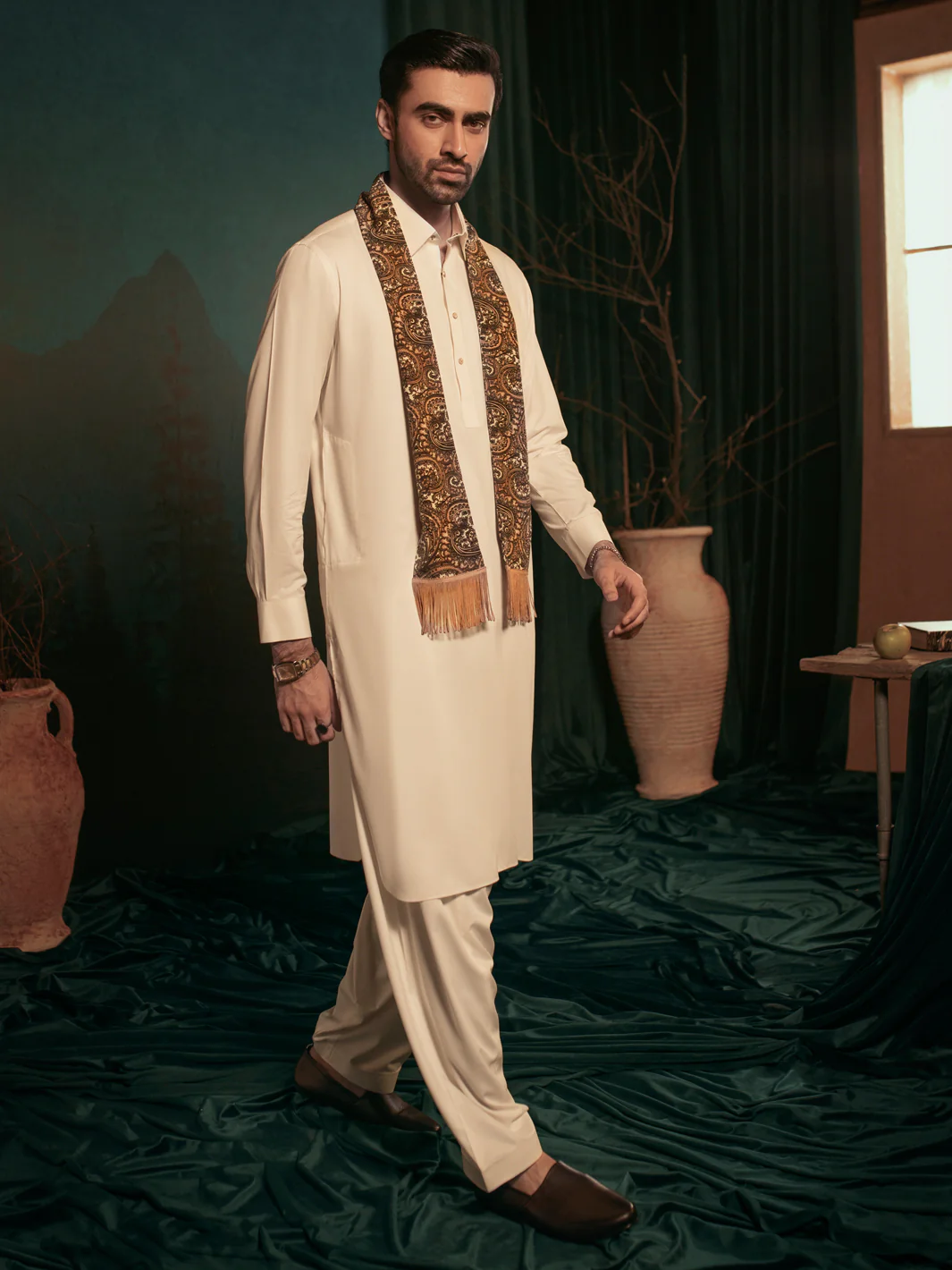 Off White Blended Kameez Shalwar - ALWA-KS-390