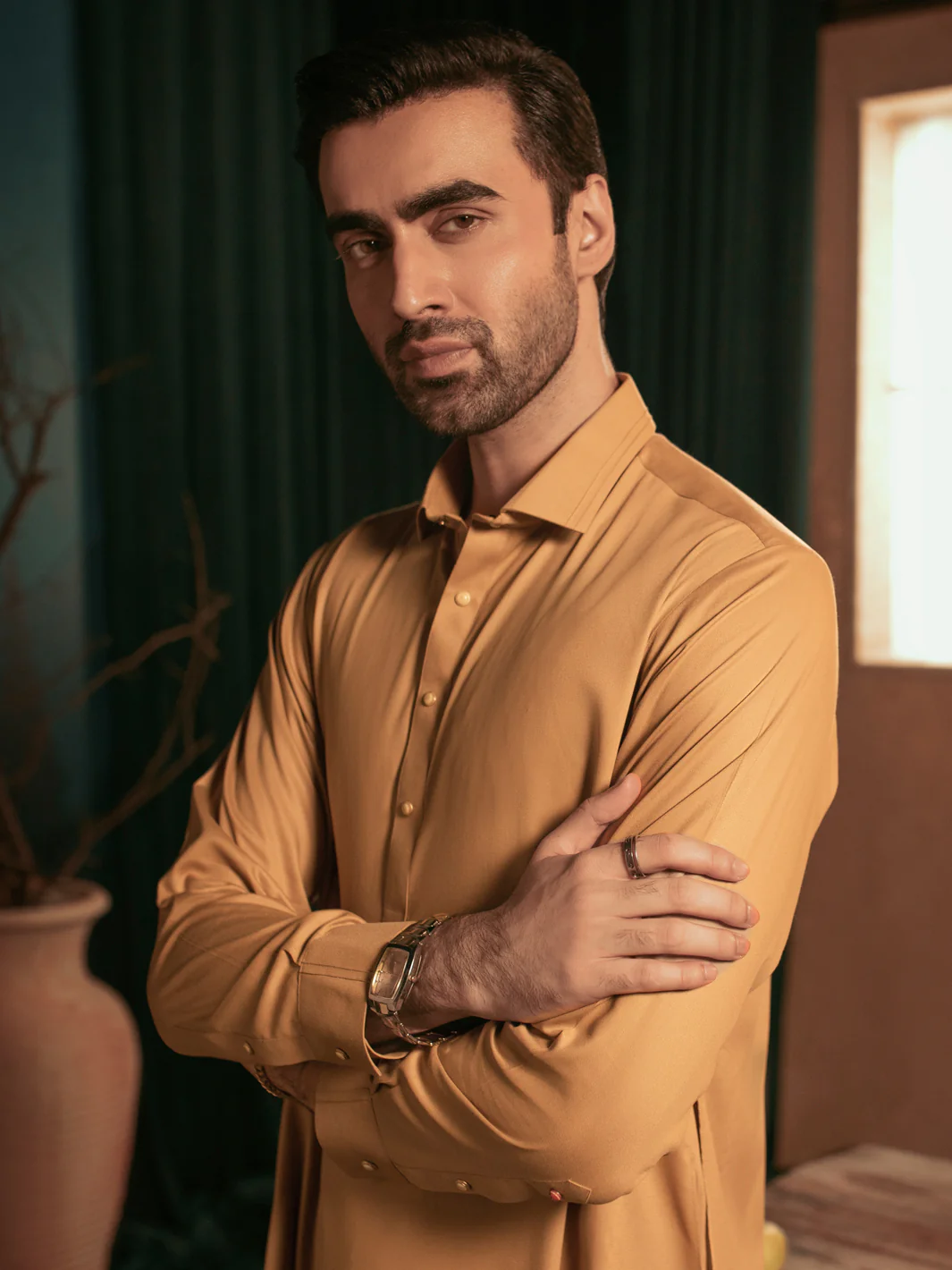 Beige Blended Kameez Shalwar - ALWA-KS-393 - Image 2