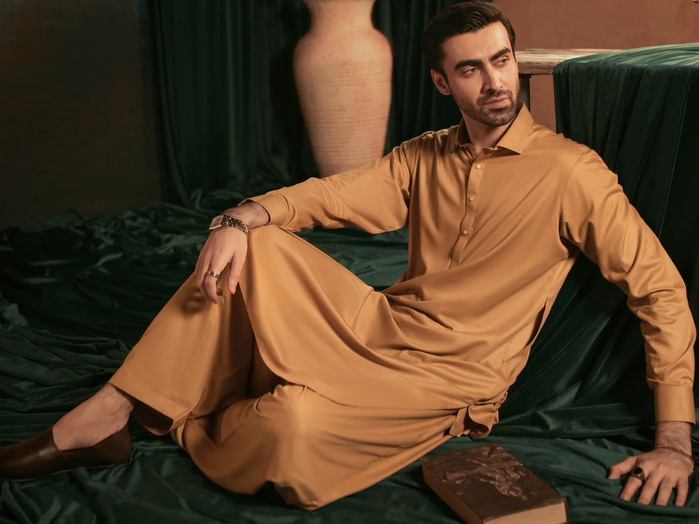 Beige Blended Kameez Shalwar - ALWA-KS-393 - Image 4