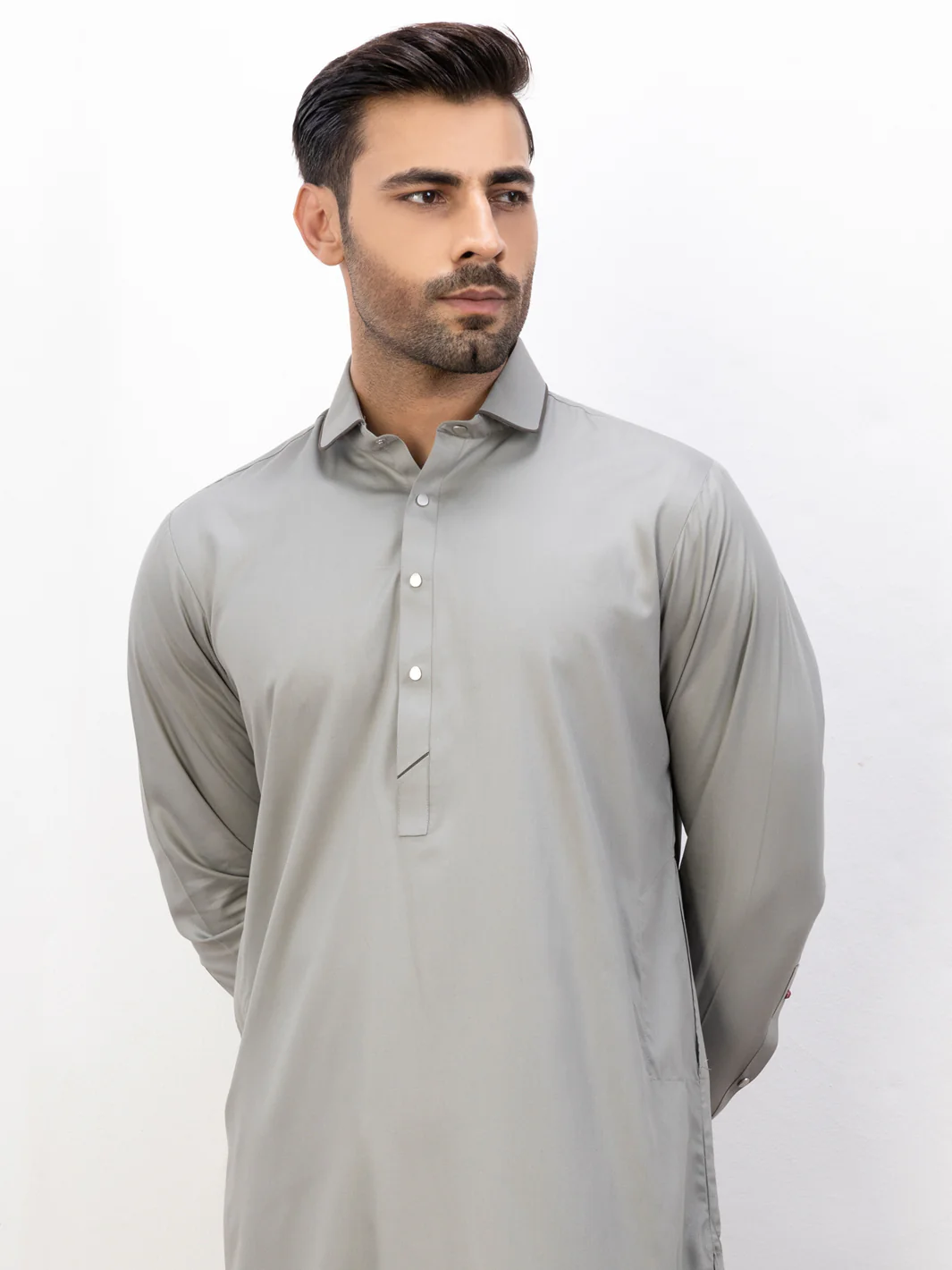 Light Grey Blended Kameez Shalwar - ALWA-KS-394 - Image 2