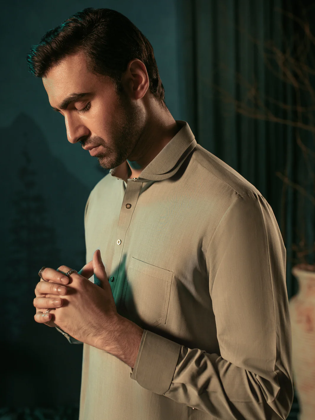 Light Grey Blended Kameez Shalwar - ALWA-KS-397 - Image 3