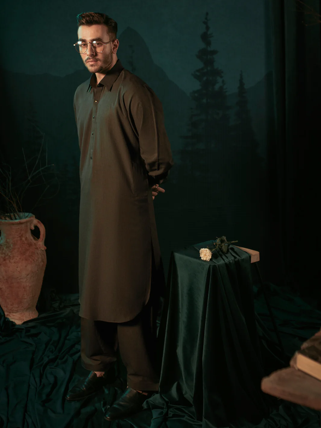 Charcoal Grey Blended Kameez Shalwar - ALWA-KS-399 - Image 2