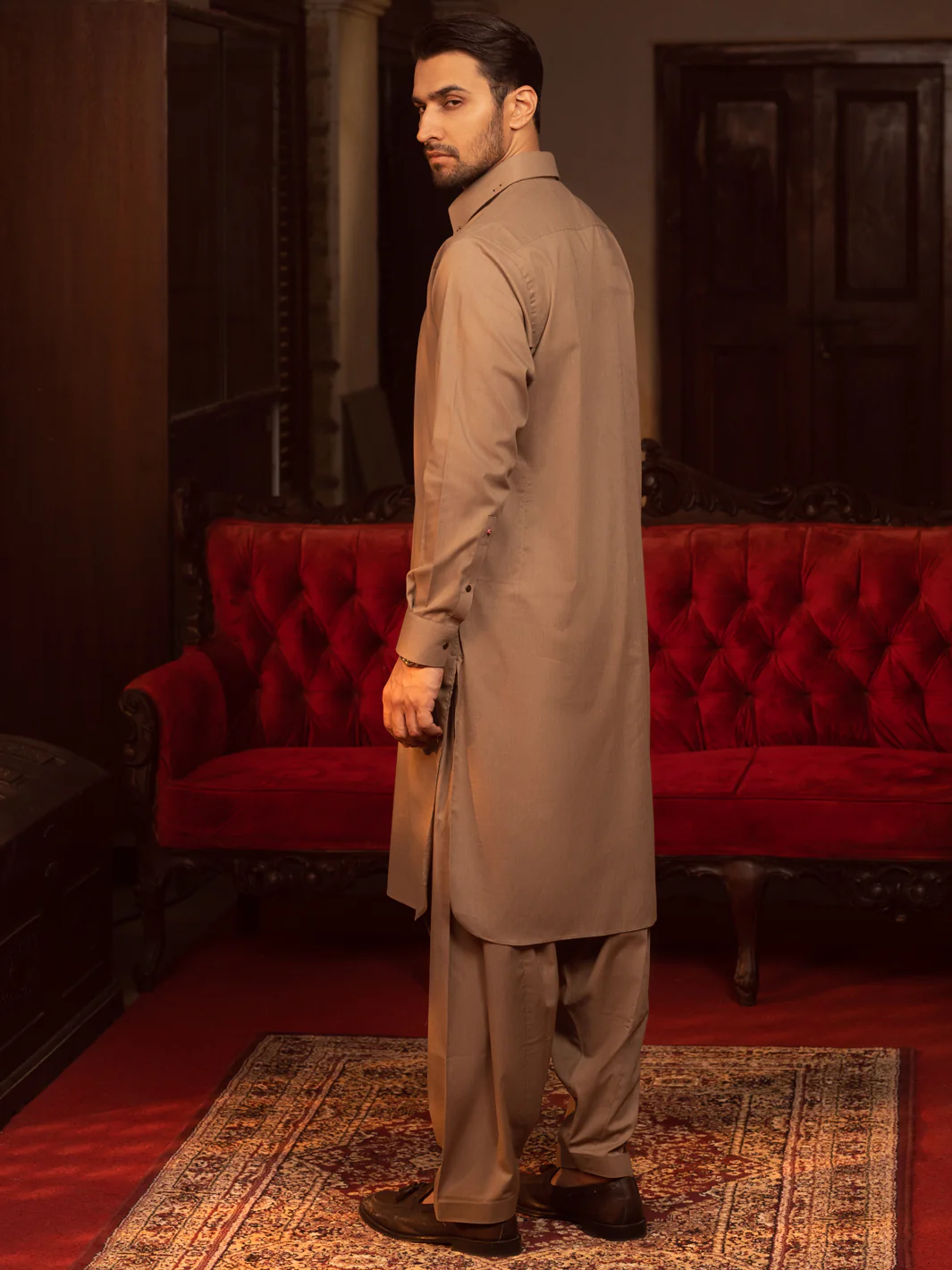 Brown Blended Kameez Shalwar - ALWA-KS-402 - Image 2