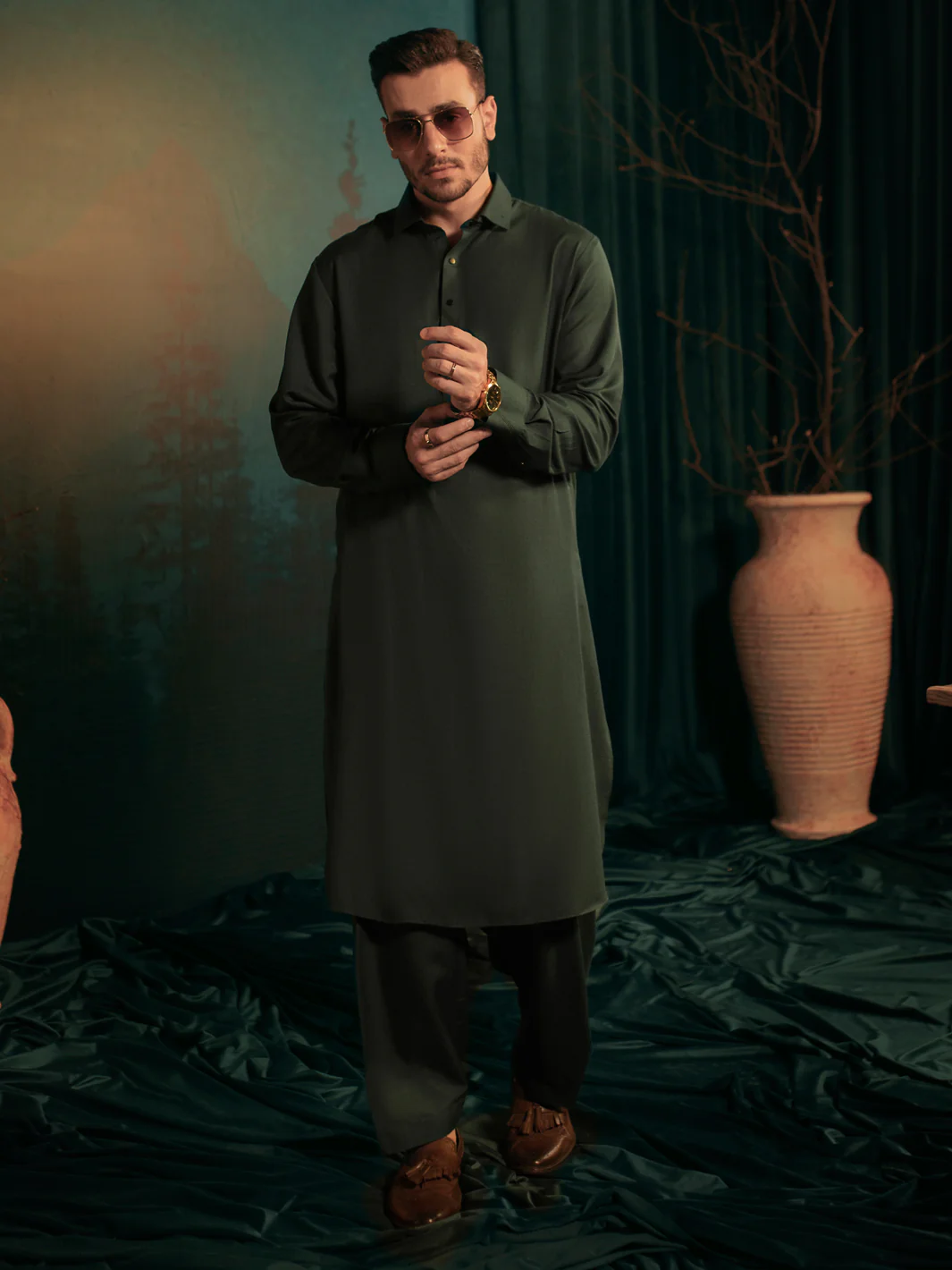 Green Blended Kameez Shalwar - ALWA-KS-406