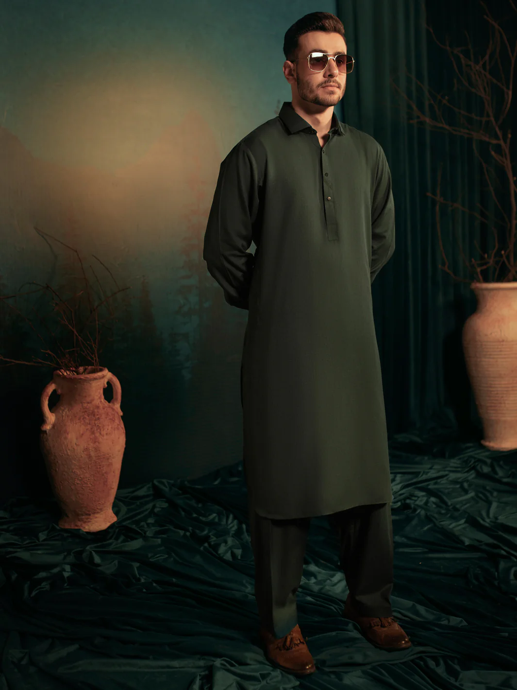 Green Blended Kameez Shalwar - ALWA-KS-406 - Image 2