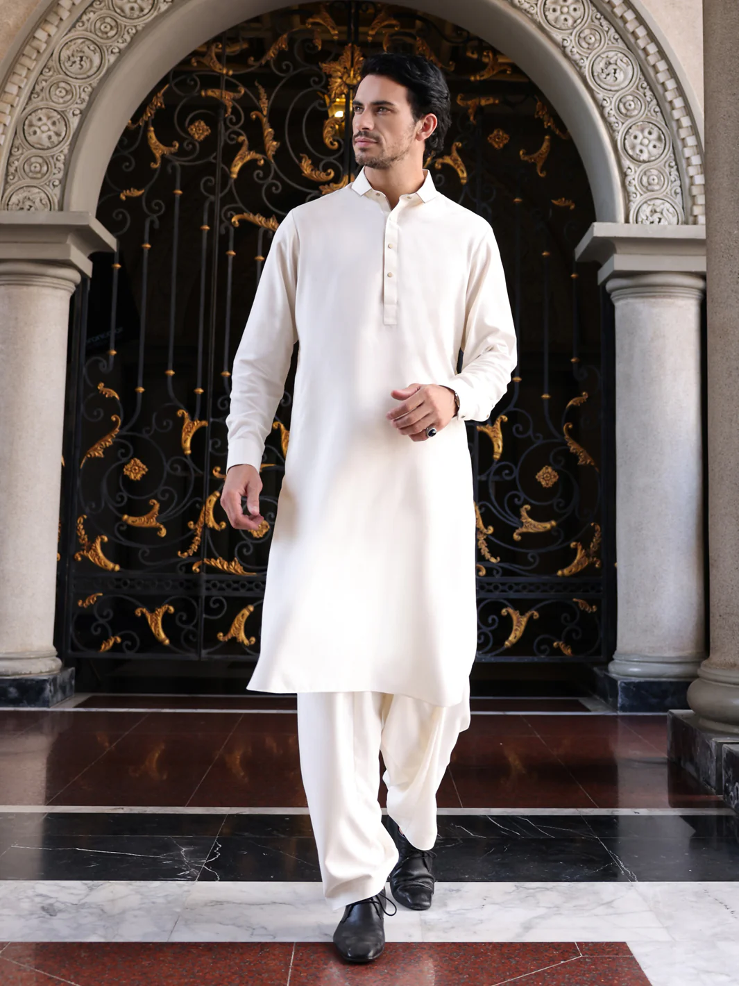 Off White Blended Kameez Shalwar - ALWA-KS-418 - Image 2