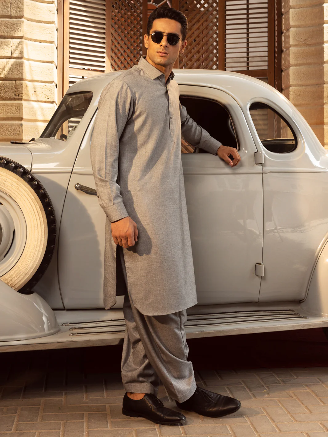 Ash Grey Blended Kameez Shalwar - ALWA-KS-422 - Image 2